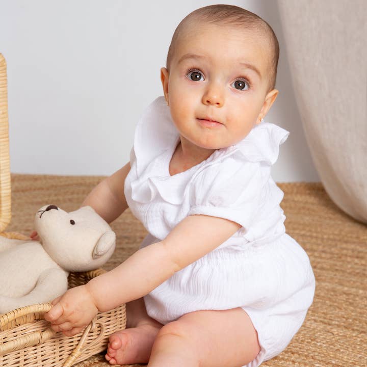Camisita Bámbula Blanche à manches courtes pour la vente par Sweetpea