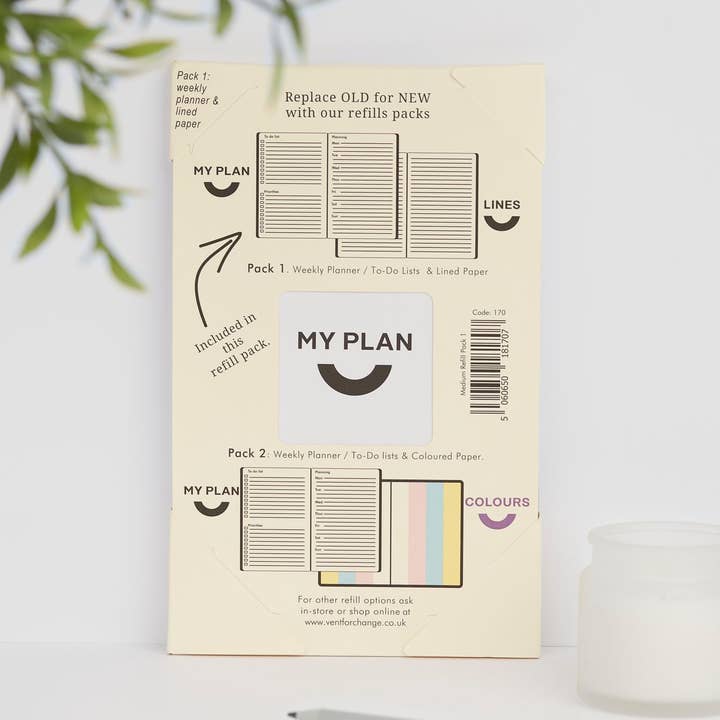 Weekly Planner Double Refill Pack 2. MyPlan and Coloured for wholesale by VENT for Change USA