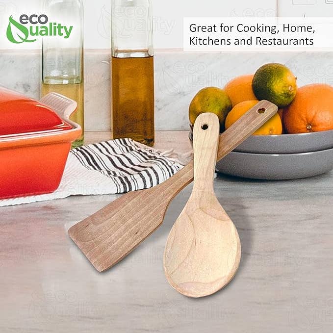 EcoQuality - Wholesale Kitchen Utensil Set - Wooden Spoon & Spatula Set Combo