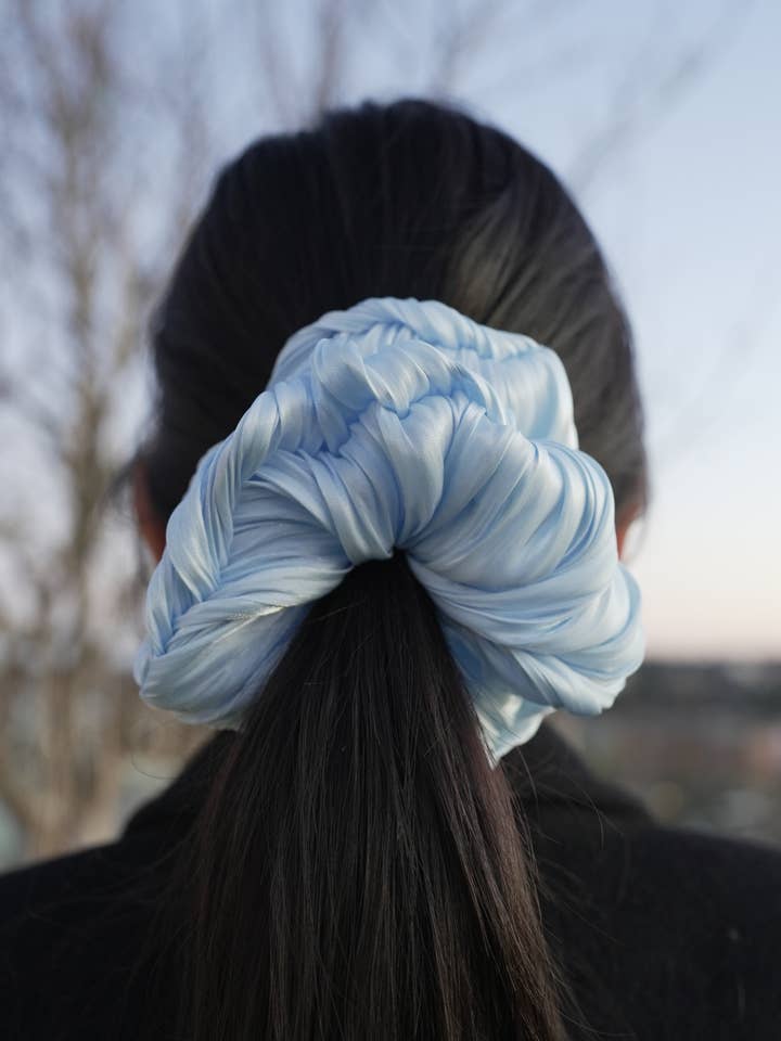 Light Blue Croissant Organza Oversized Scrunchie for wholesale by Janzy