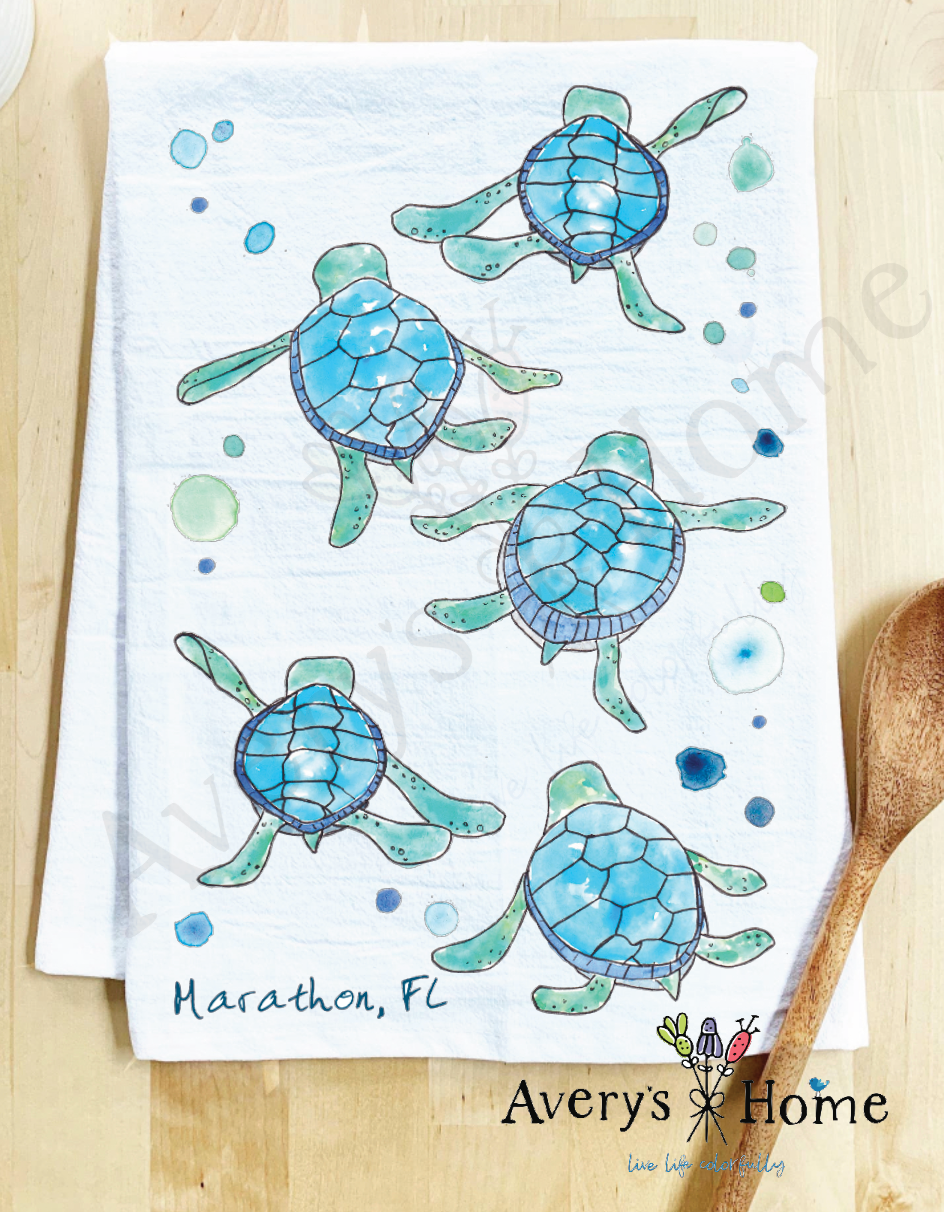 Avery's Home - Vente Torchons - Serviette de cuisine personnalisable avec adorables bébés tortues marchant sur la côte15