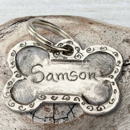 Silver Bone ID Tag for wholesale by Naomi Levitin Jewellery Design