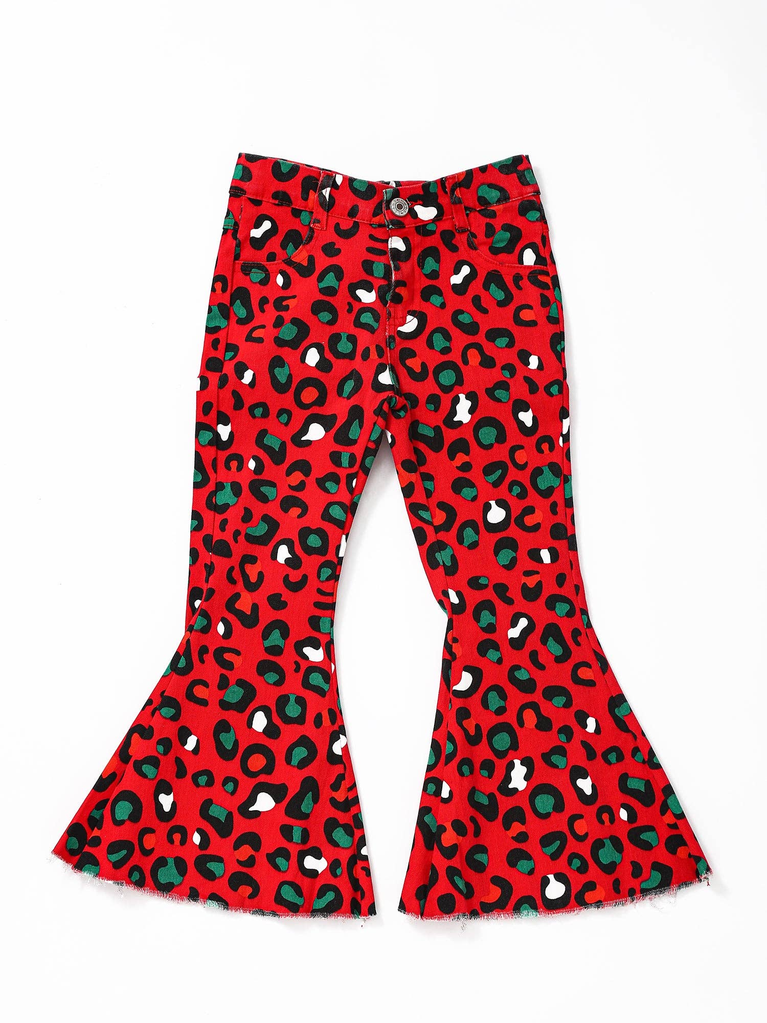 sassy kids palace - Wholesale Jeans - Kids - Red Green Leopard Girls Christmas Flare Jeans0