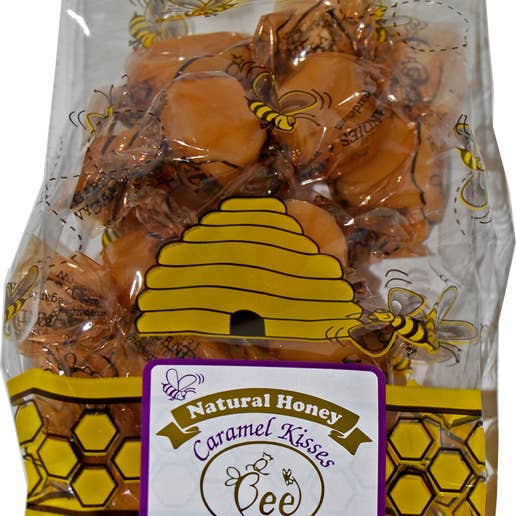 12-2.87 oz Bags of Caramel Kisses Honey Caramels for wholesale by Queen Bee Gardens