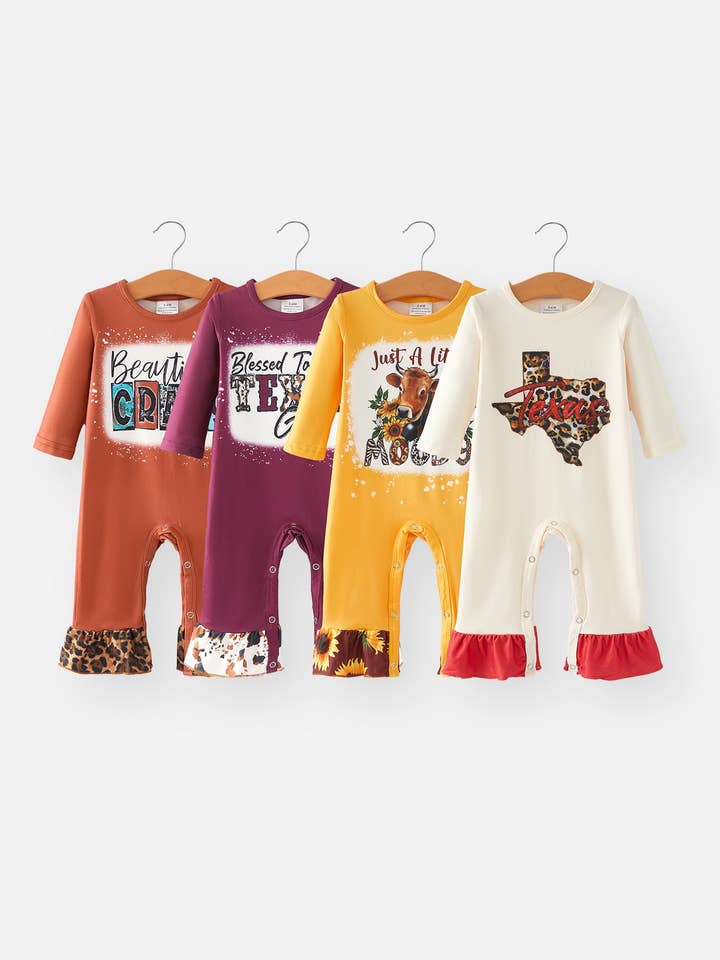 Rylee Faith Designs - Wholesale Clothing Set - Baby - Autumn Ox Pattern Girls' 4-piece Romper Set