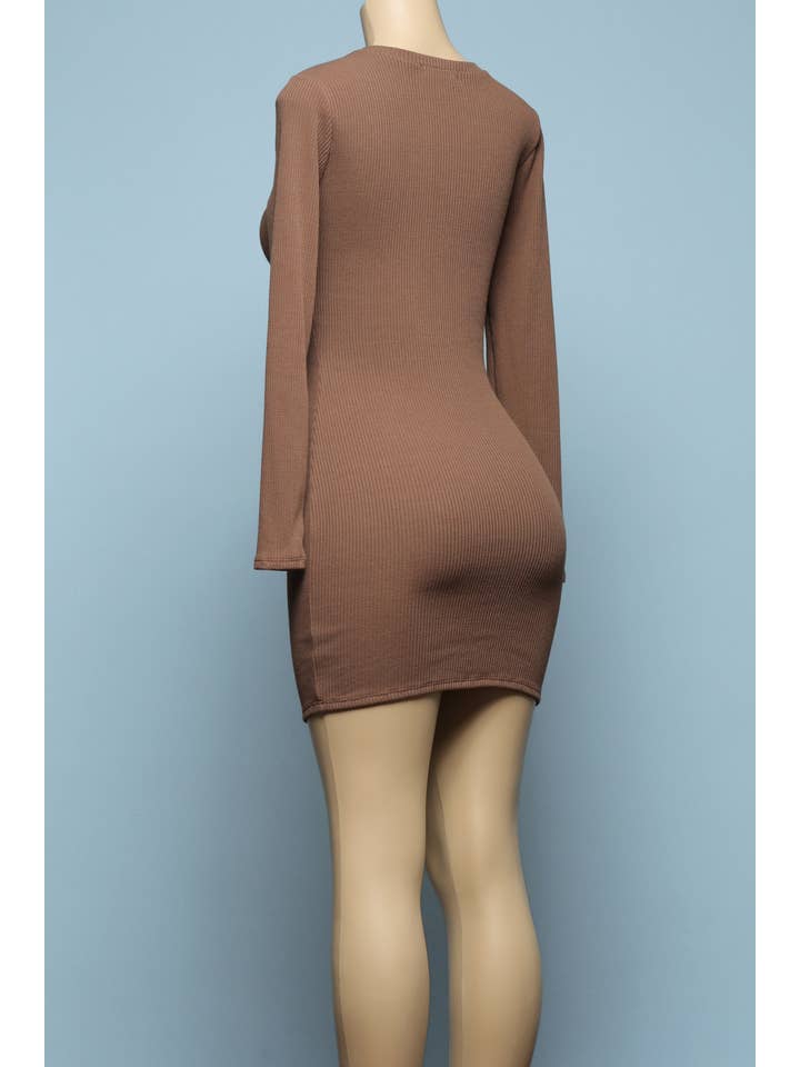 Junie - Wholesale Dress - Women's - RIB KNIT ROUND NECK LONG SLEEVE DRESS AD24672