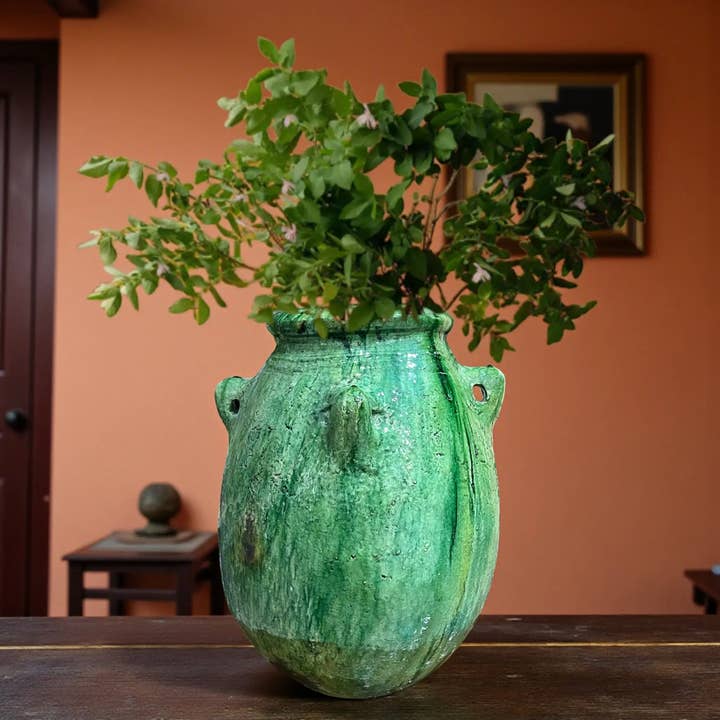 Moroccantastics - Wholesale Vase - Handmade Green Tamegroute Vase with Side Handles – Moroccan Artisan Pottery