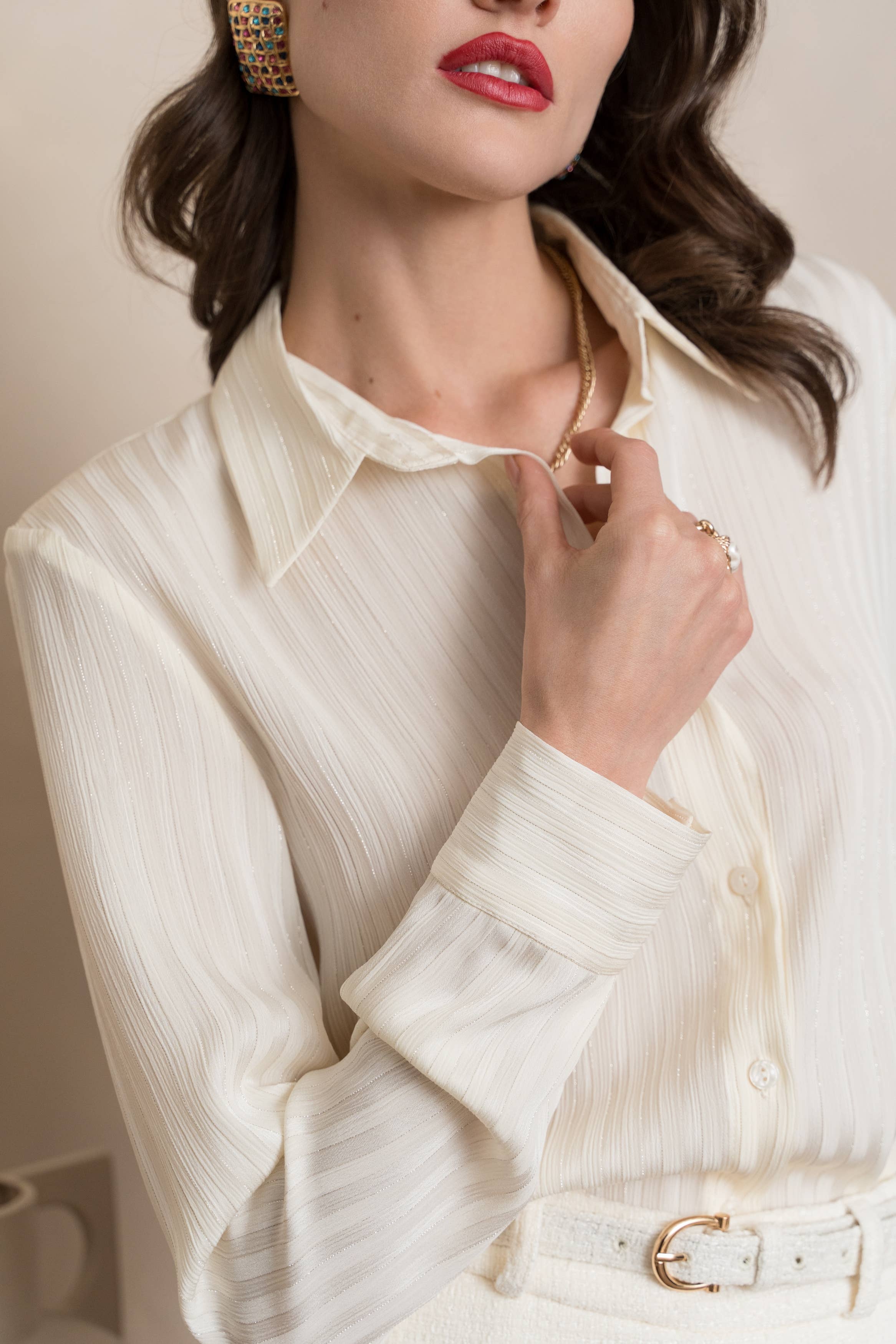 LULUMARY - Wholesale Blouse - Women's - Silky shirt with lurex CH234A21