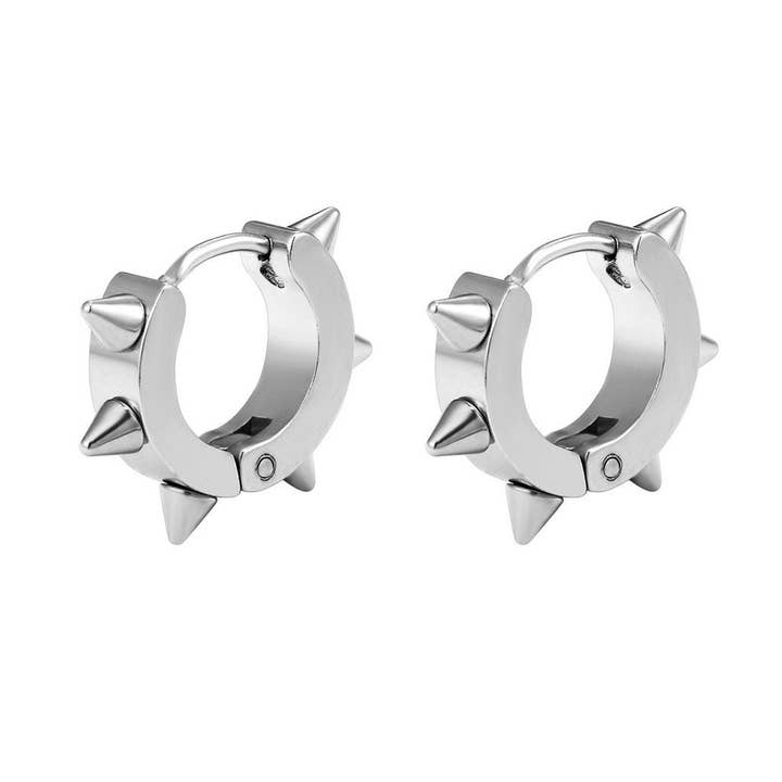 Stainless Steel Huggie Spike Earrings for wholesale by Amy and Annette