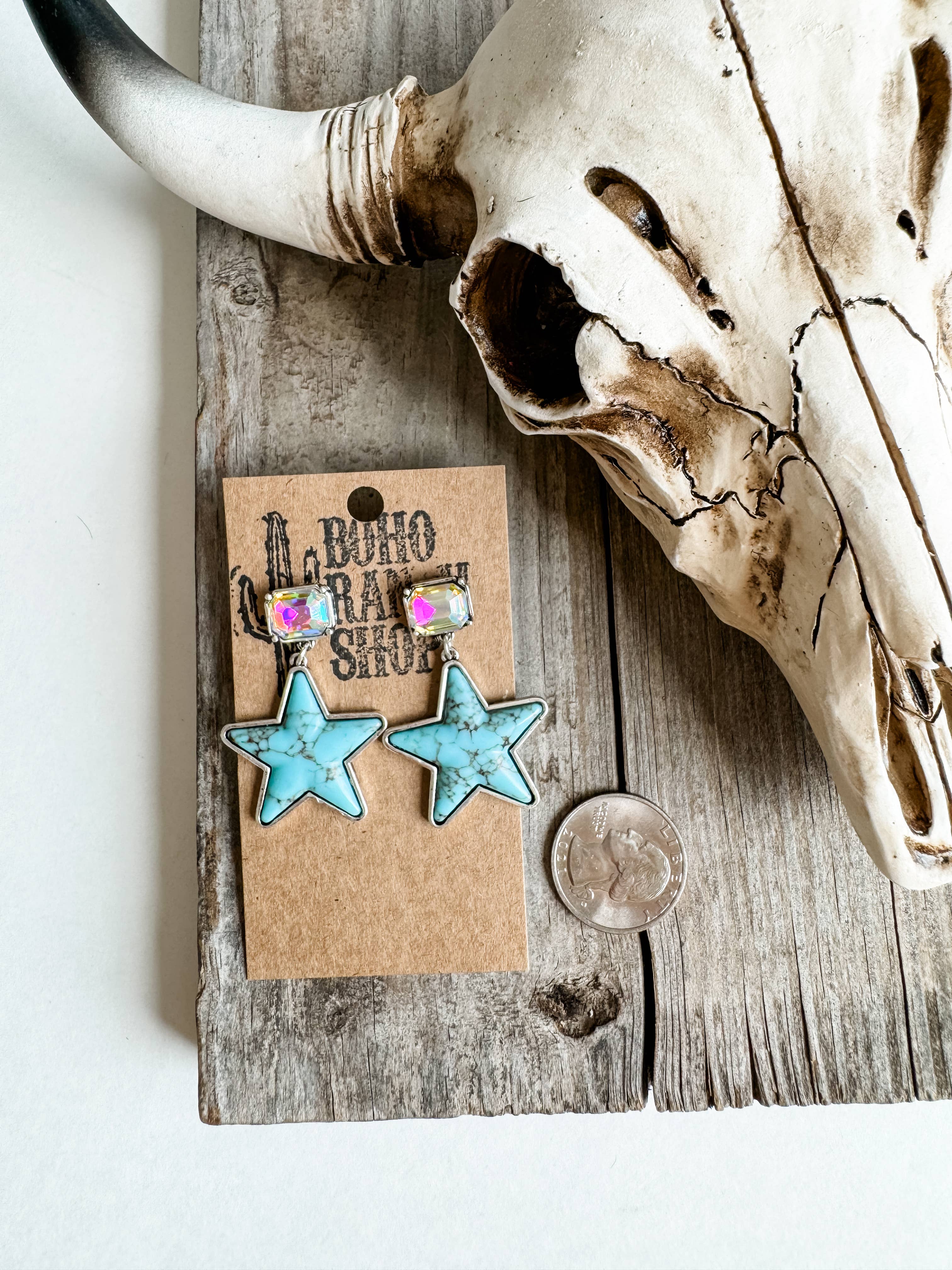 Boho Ranch Shop - Vente Boucles d'oreilles pendantes - Boucles d'oreilles Western Star Cactus avec strass1