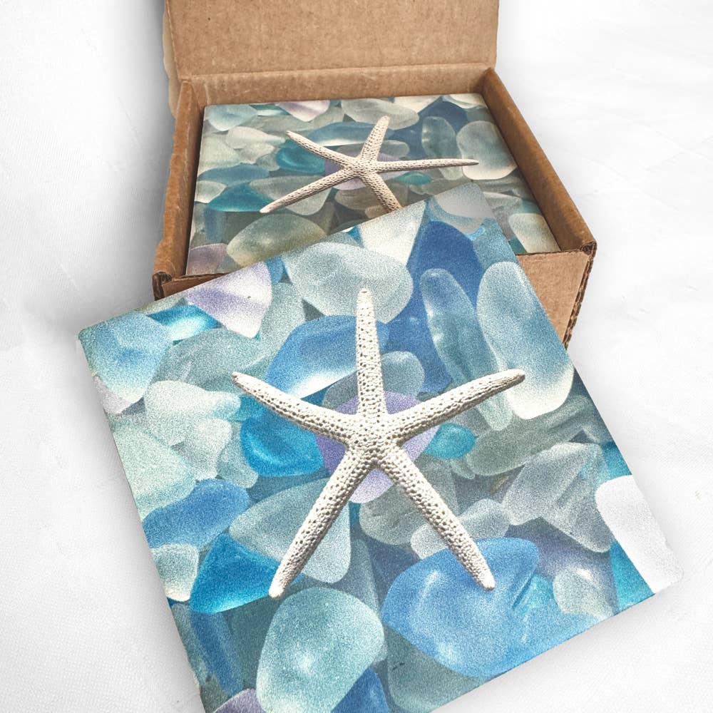 LISART LLC - Wholesale Coasters - 4" Sea Glass & Starfish coaster 1