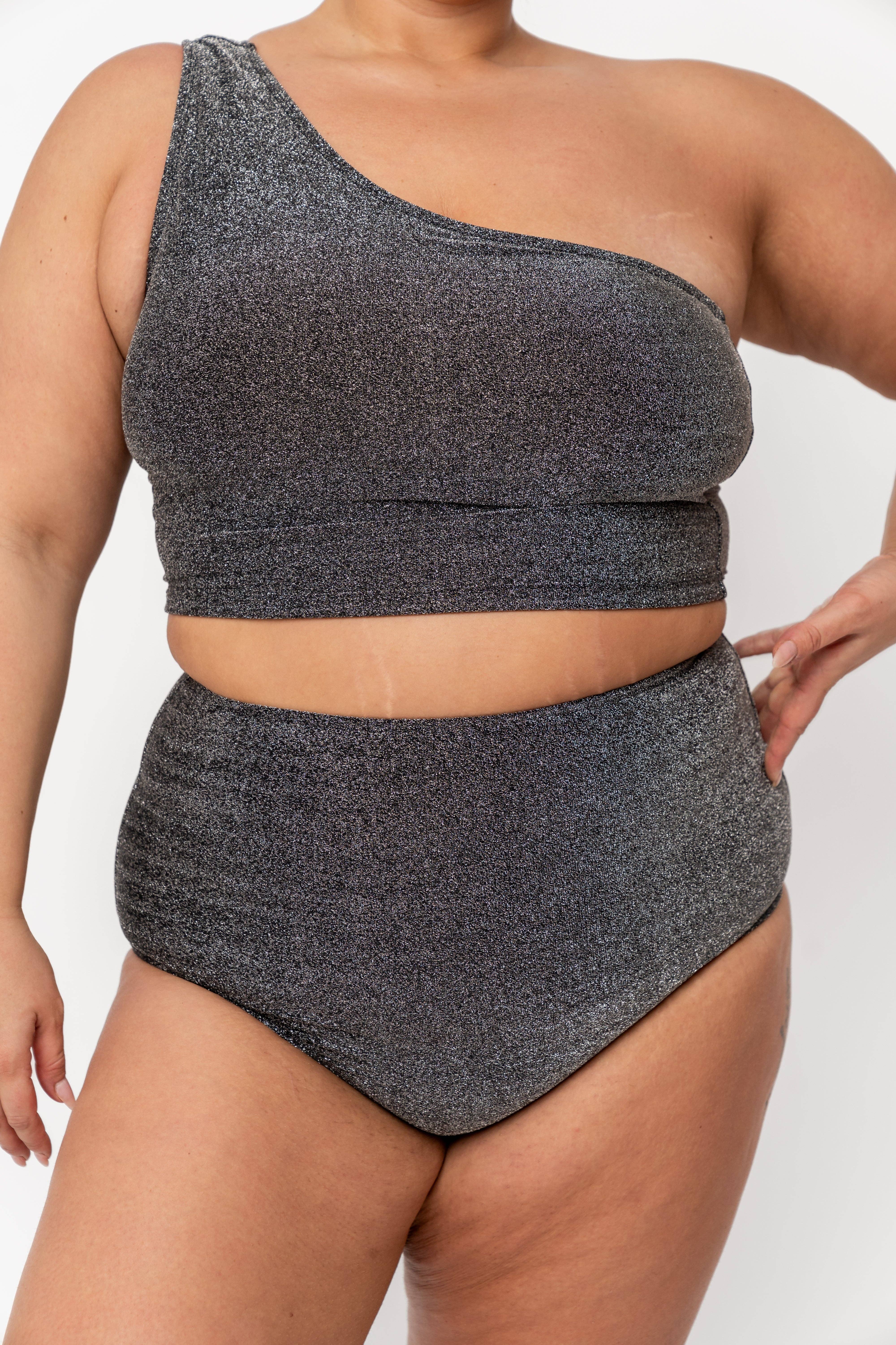 Coral Reef Swim - Wholesale Swim Bottoms - Women's -  Black Shimmer High Waisted Swim Bottom8