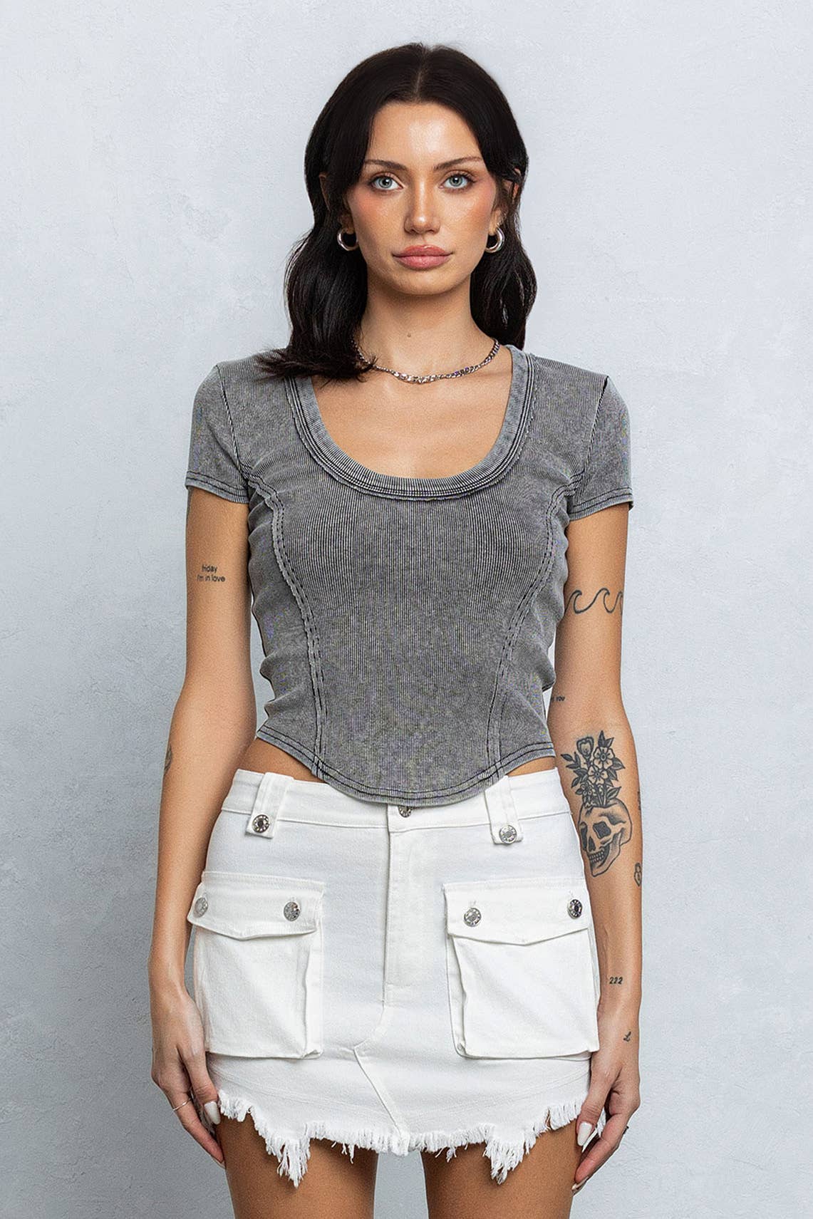 No Vacancy - Wholesale Knit Top - Women's - Washed rib deep u-neck crop top0