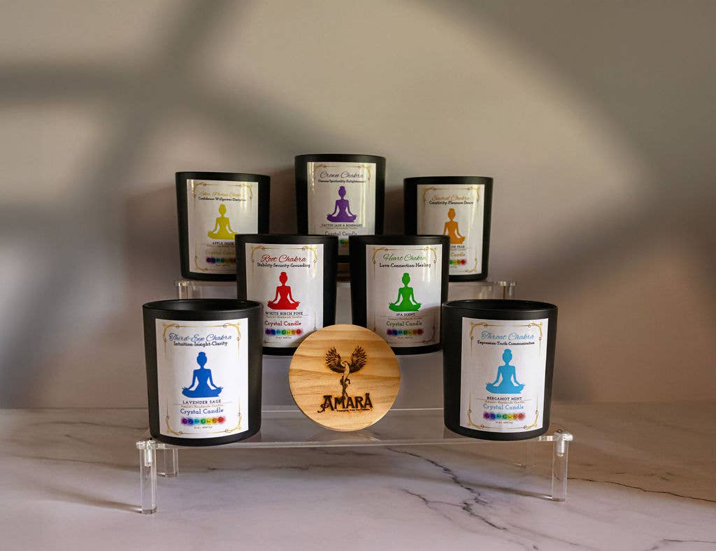 Amara Candles - Wholesale Jar/Filled Candle - 7 Chakra Crystal Healing Woodwick Soy Candles