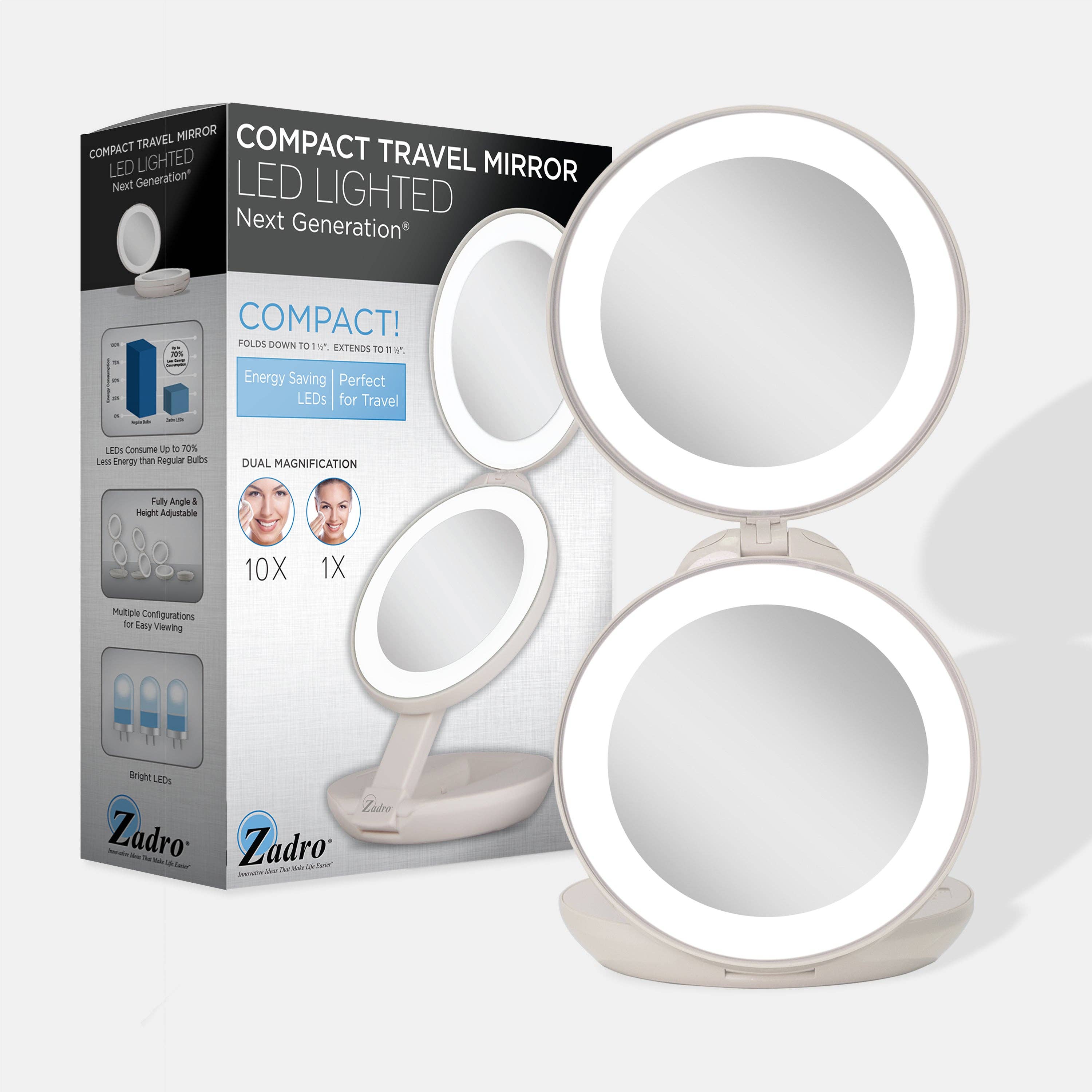 Zadro, Inc. - Wholesale Compact Mirror - Lighted Travel Mirror with Magnification & Folding-to-Compac6