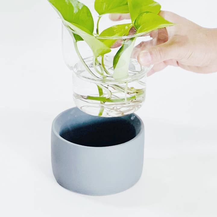 Jarrón cilíndrico de vidrio con base de concreto vertido a mano para venta al por mayor de MMEP.