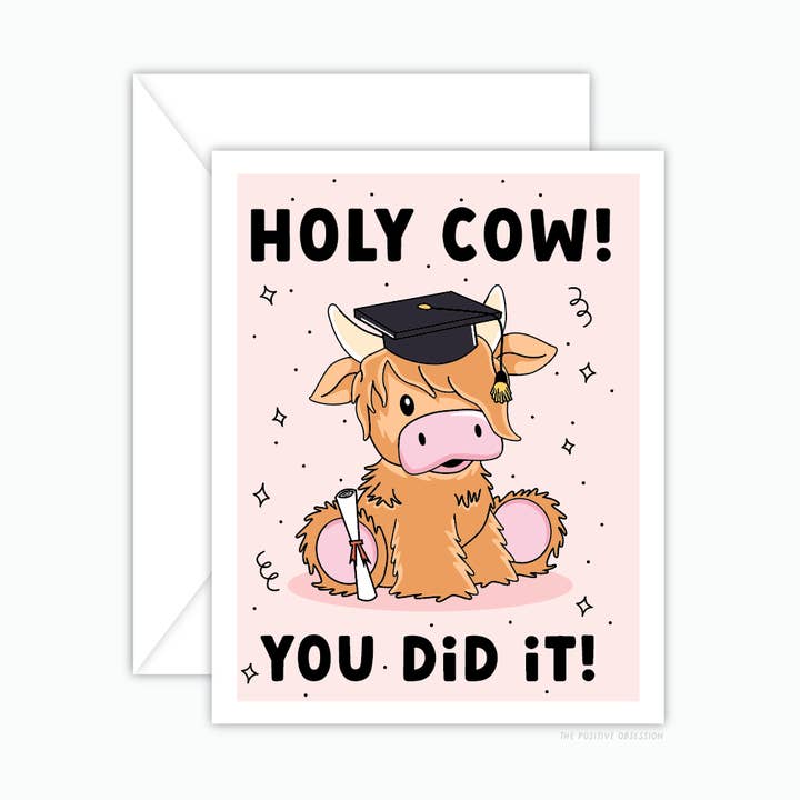 Cute Highland Holy Cow Greeting Card, Graduation Gift for wholesale by Purple Ink Paperie