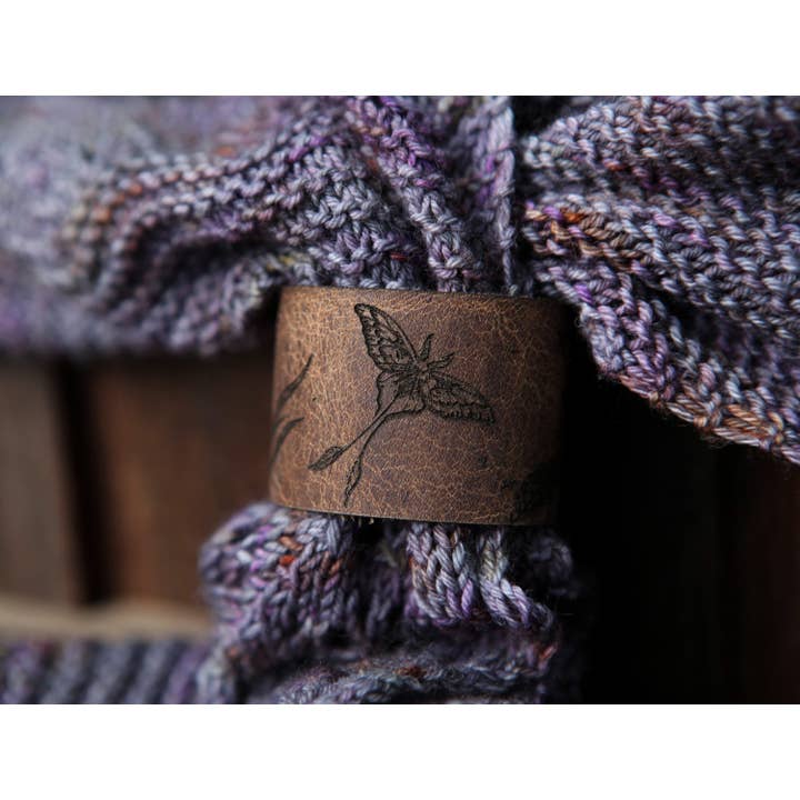 Sunrise Grove - Wholesale Scarf Clip - Women's - Luna Moth Moon & Stars Leather Shawl Cuff with Bronze Stud1