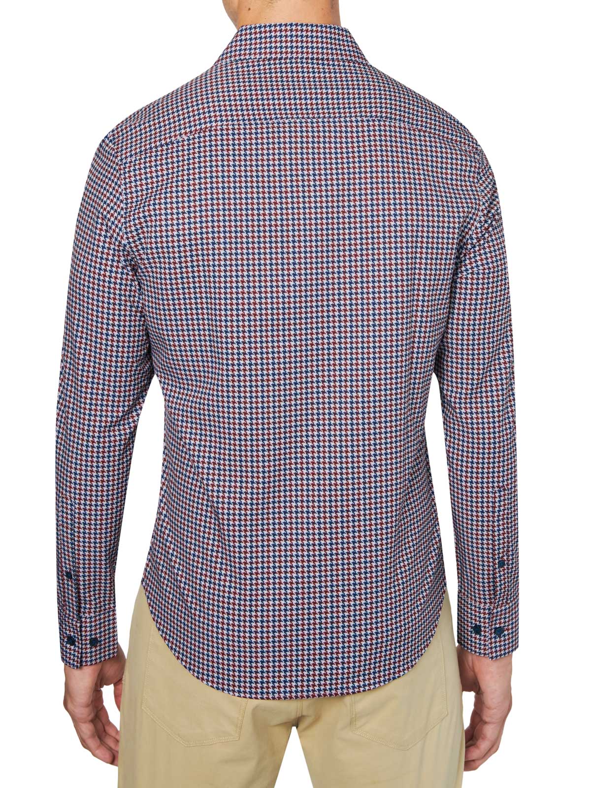 BORDEAUX - 605 HOUNDSTOOTH 4-WAY STRETCH SHIRT MET LANGE MOUWEN voor groothandel op Faire2