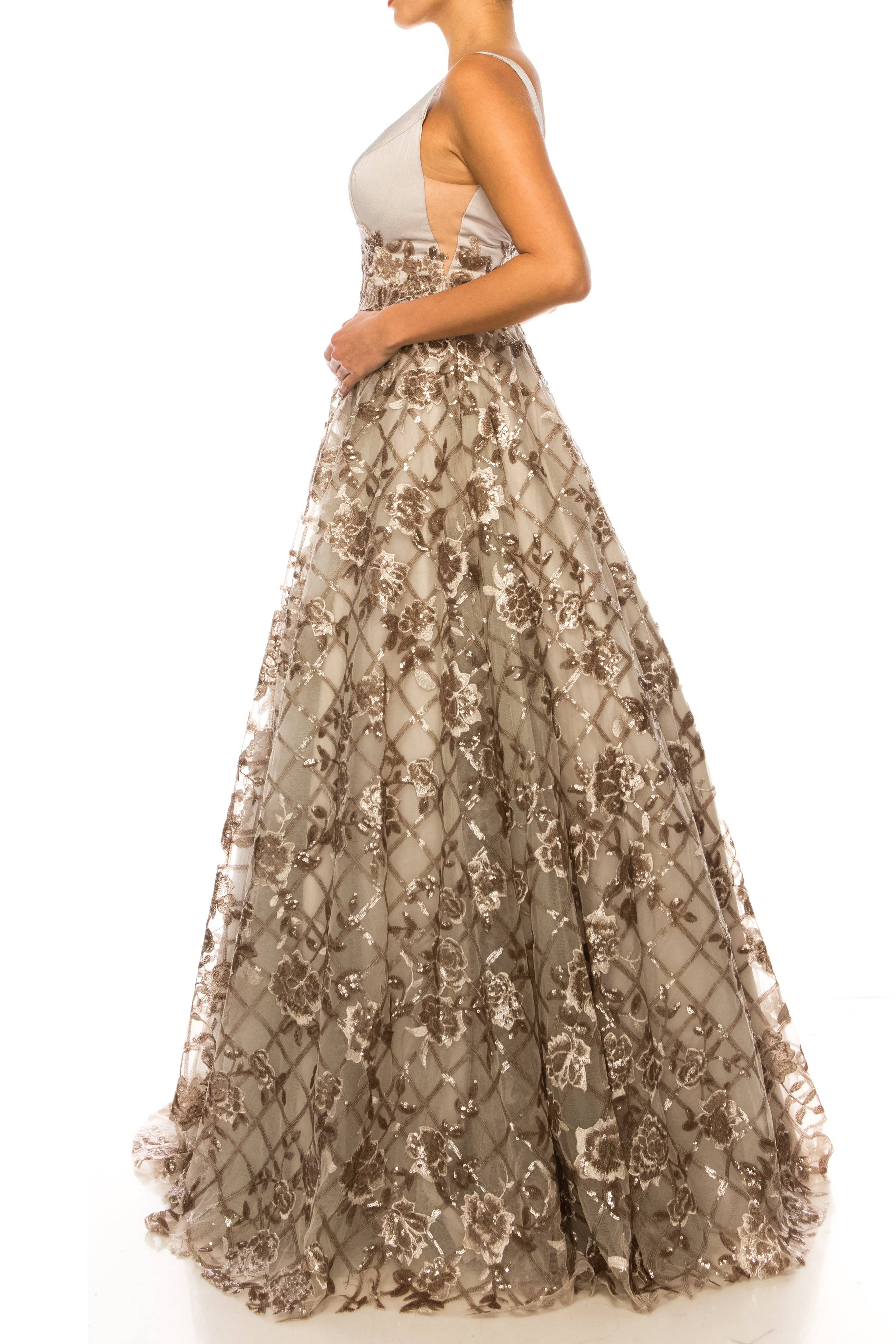 MOCHA Aspeed Sequined Floral Applique A-Line Ball Gown for wholesale on Faire2