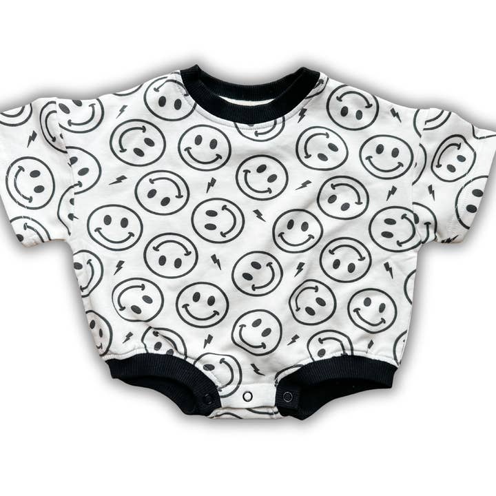 Addie Joy company - Wholesale Bodysuit (Non-Footed) - Baby - Oversized T-shirt Bubble Romper- Electric Smiley0