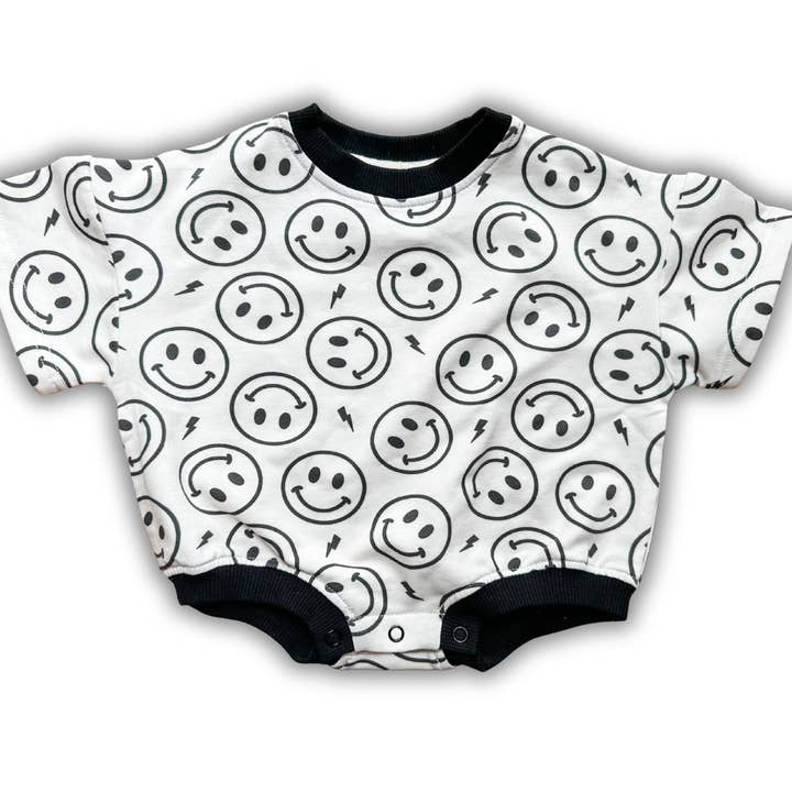 Addie Joy company - Wholesale Bodysuit (Non-Footed) - Baby - Oversized T-shirt Bubble Romper- Electric Smiley0