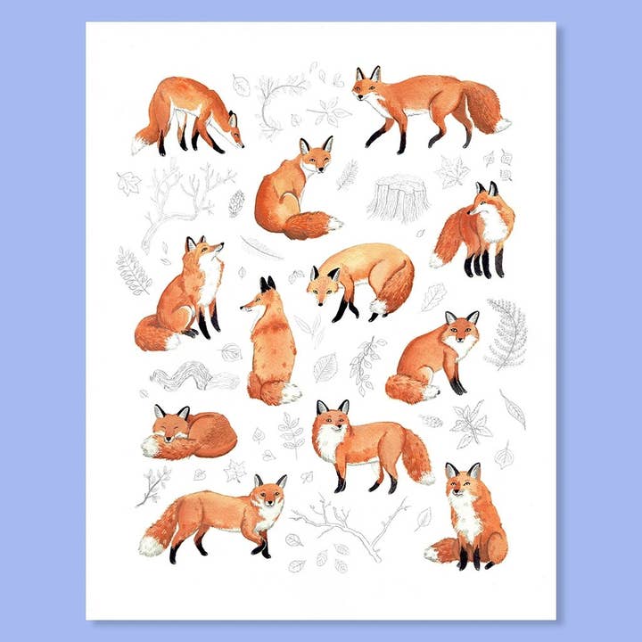 Foxes & Foliage Print for wholesale by Party Mouse Studio