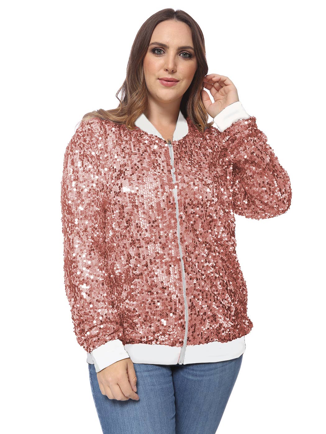 Anna Kaci Wholesale - Wholesale Bomber Jacket - Women's - Plus Size Sequin Bomber Jacket56
