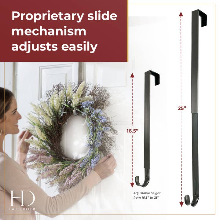 Haute Decor - Wholesale Door Hanger - Adapt™ Adjustable Length Wreath Hanger - Brushed Nickel4