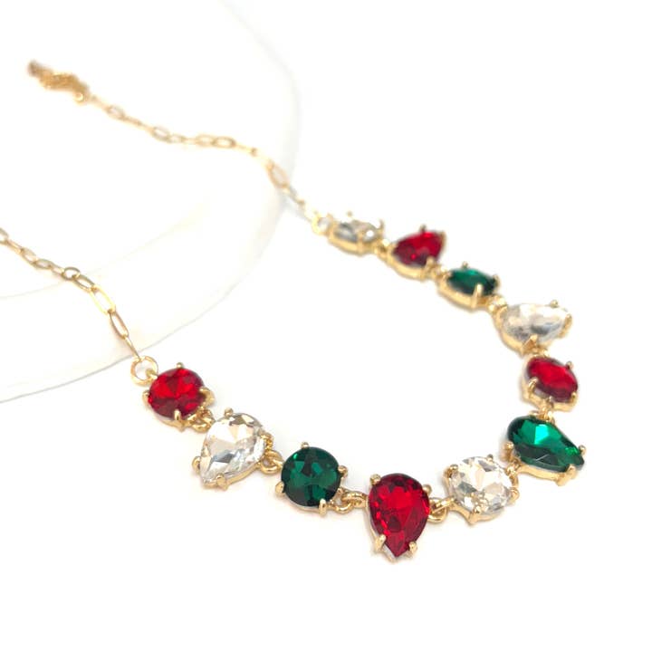 Round & Teardrop Mix Glass Beads Station Necklace for wholesale by StarryNYC