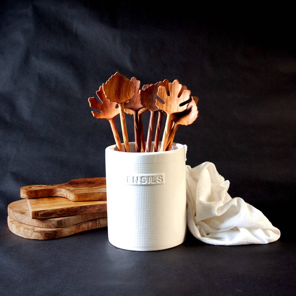 Vesper & Vine - Vendita all'ingrosso Utensile da cucina - Posate per Insalata in Legno Intagliate a Mano a Forma di Foglia4