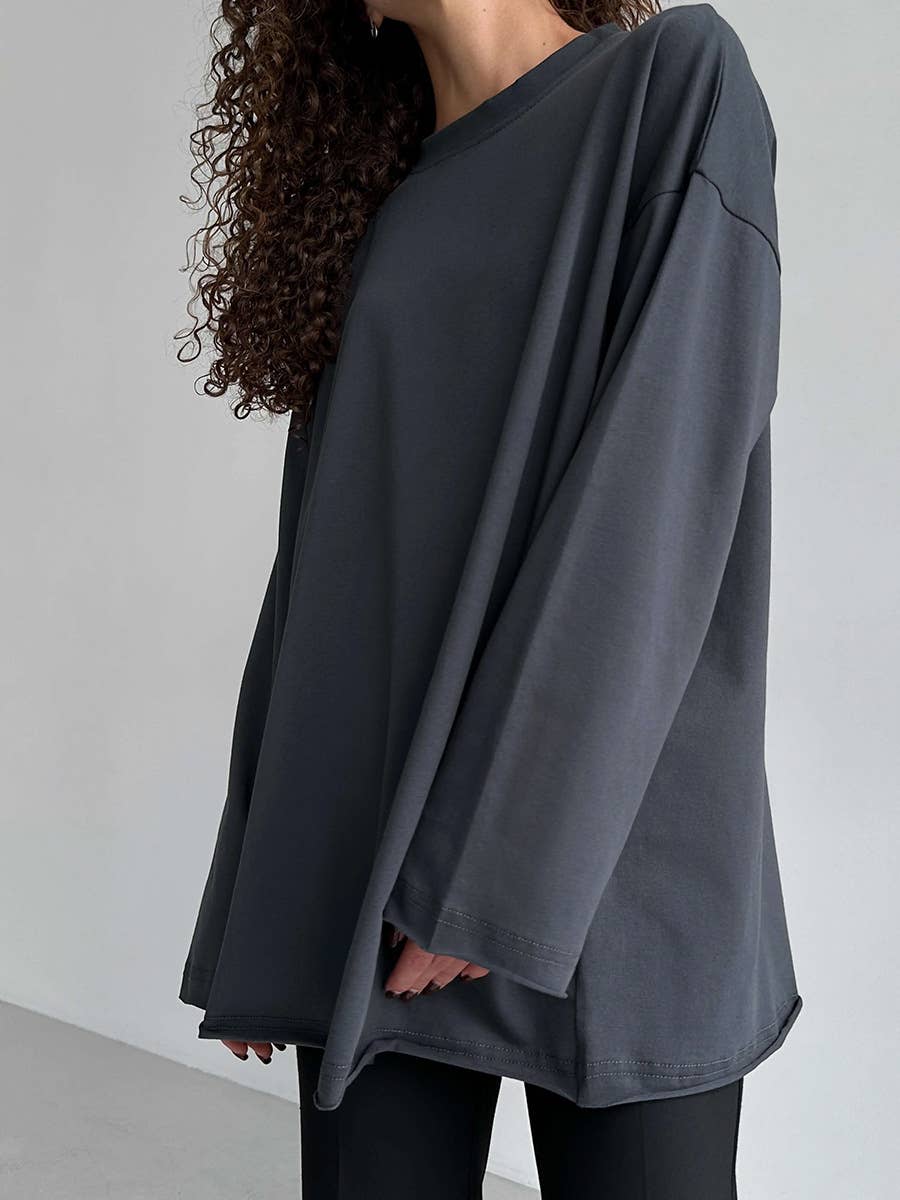 Rosa Clothing - Wholesale T-Shirt - Women's - Oversized long sleeve cotton t-shirt women tee13