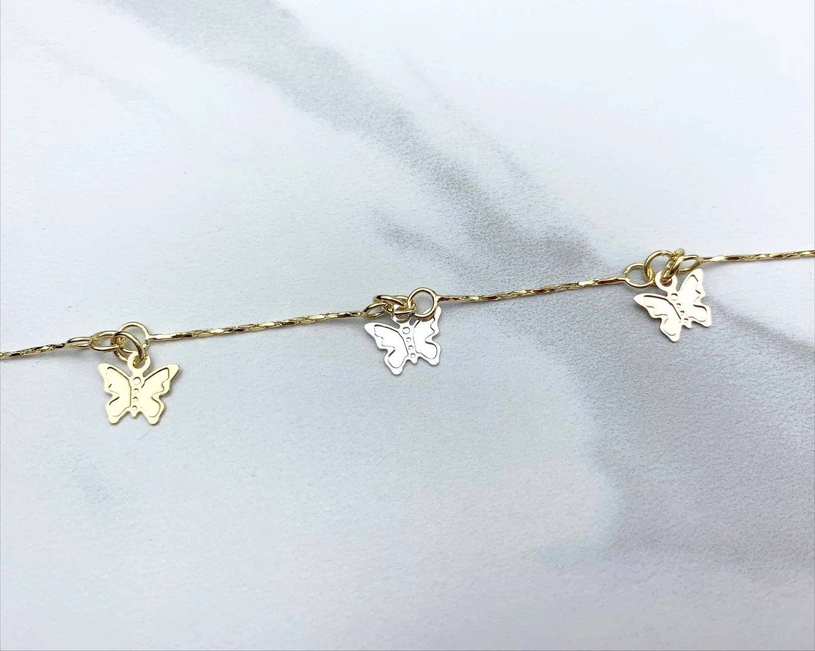 Luxus Accessories - Wholesale Anklet - 18k Gold Filled Three Color Silver Butterfly Anklets1