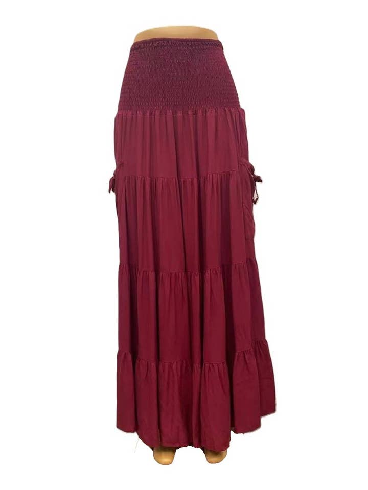 Rosa Clothing - Wholesale Skirt - Women's - Bohemian Loose Plain Pockets Wrap Skirts6
