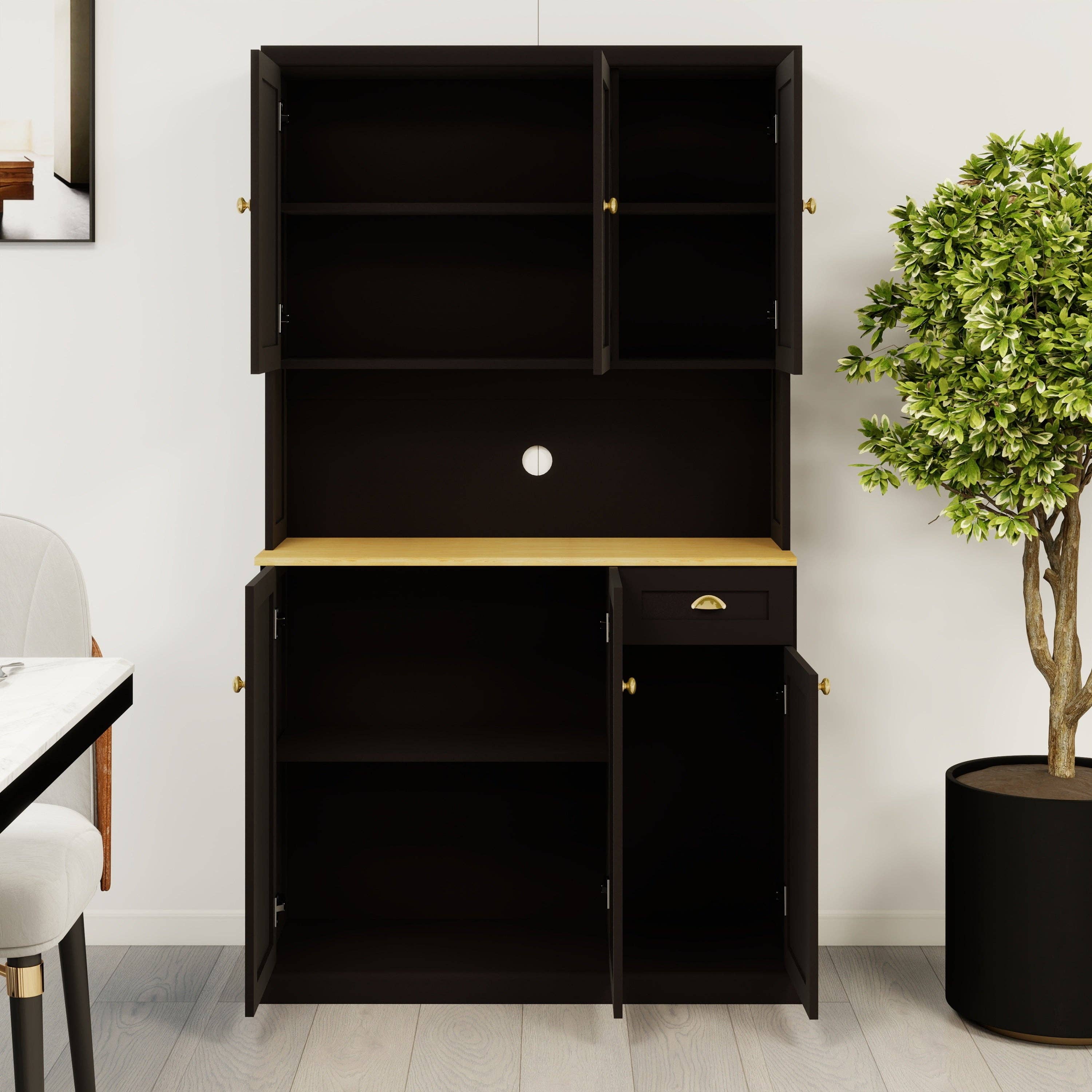 39F Inc. - Wholesale Cabinet - Black Kitchen Pantry Cabinet with Microwave Countertop7