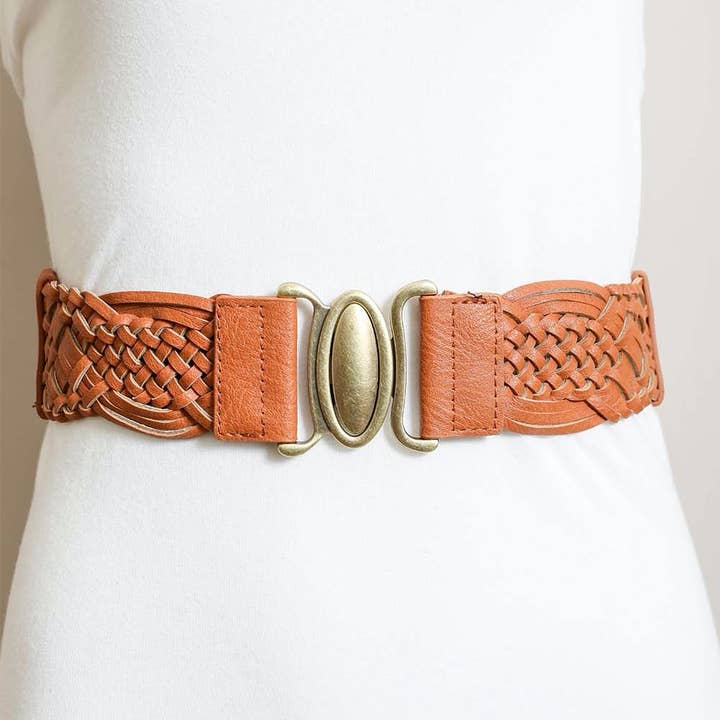 Leto Accessories - Wholesale Belt – Women's - Oval Buckle Braided Elastic Belt – Black, Brown, Camel1