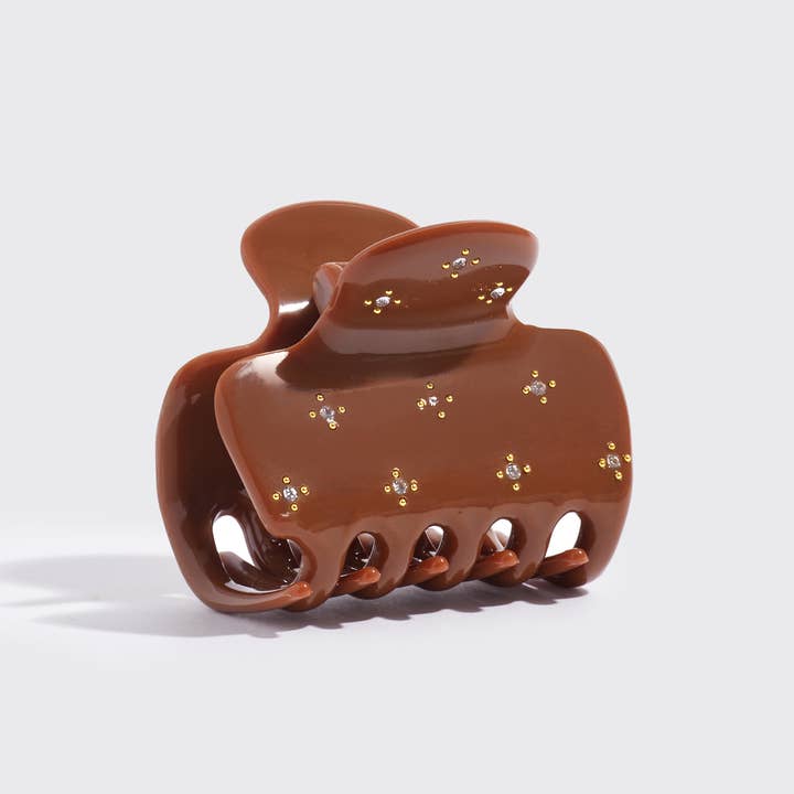 KITSCH - Wholesale Hair Clip - Women's - Recycled Plastic Rhinestone Medium Puffy Claw Clip 1pc-Camel1