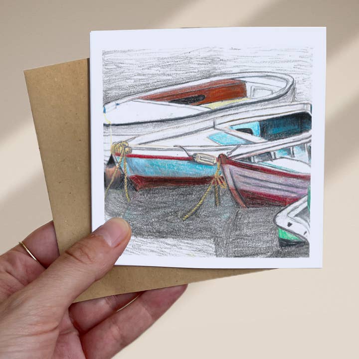 Square postcard - The Boats for wholesale by L'Esquermoise par Manon Sénal