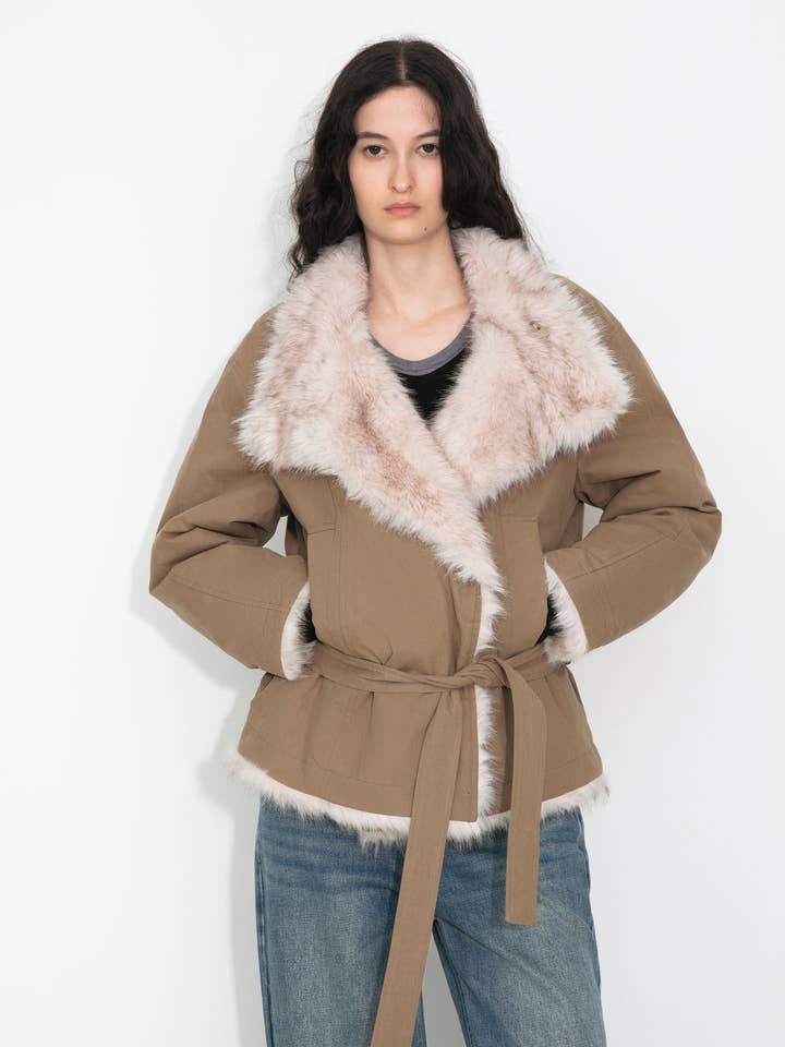 Oversized Faux Fur Hybrid Coat for wholesale by CUBIC