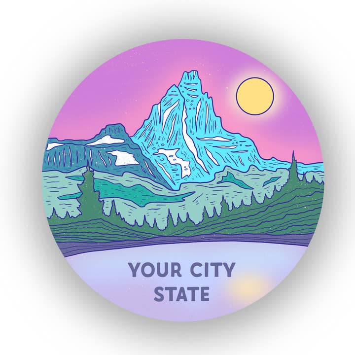 Heirloom Design Co. - Wholesale Sticker - Violet Sky Mountain Custom Name Drop Sticker0