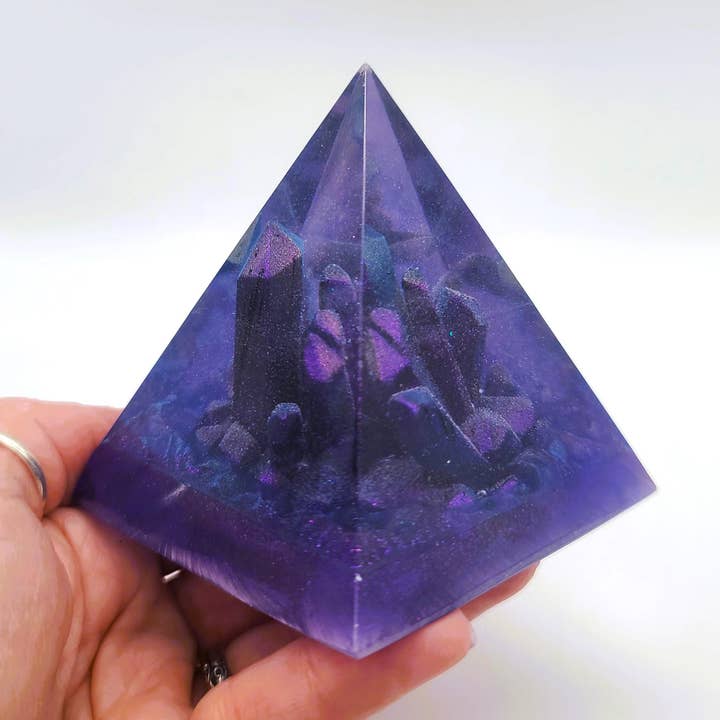 Eco-Friendly Resin Orgonite Pyramid with Quartz Cluster #2 for wholesale by Slightly Askew Art