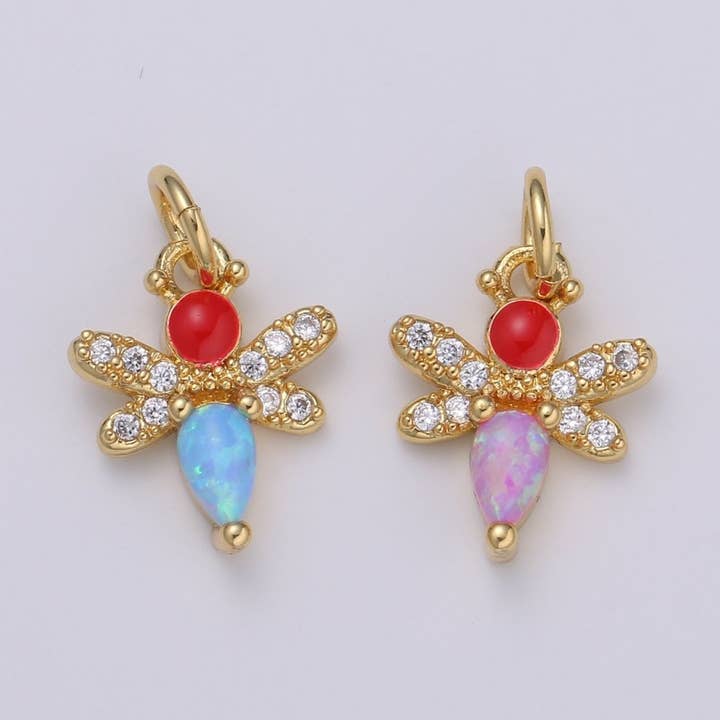14K gold Filled bee Charm Tiny Opal bee Charm Micro Pave bee pendant for Necklace Bracelet Earring Supply E-088 - E-090 for wholesale by Aim Eternal