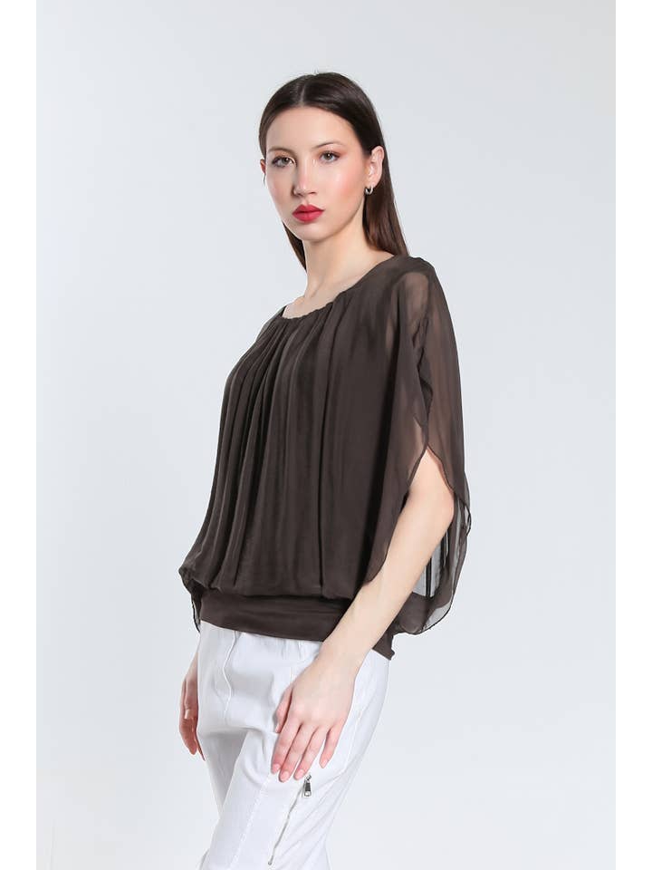 TINA Stephens Italy/Tees By Tina – Engroshandel Bluse - Dame – Aurora Flutter Fly Sleeve Silke Top m/Band Bund (BSS202)22