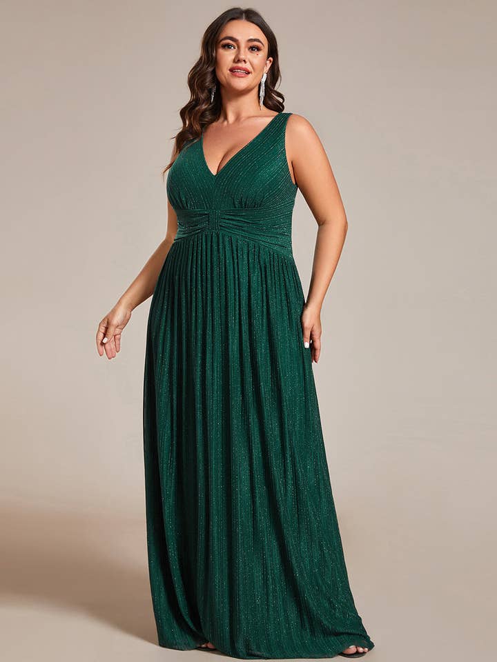 Ever-Pretty - Wholesale Gown – Women's - Plus Glittery Pleated Empire Waist Evening DressEE0213320