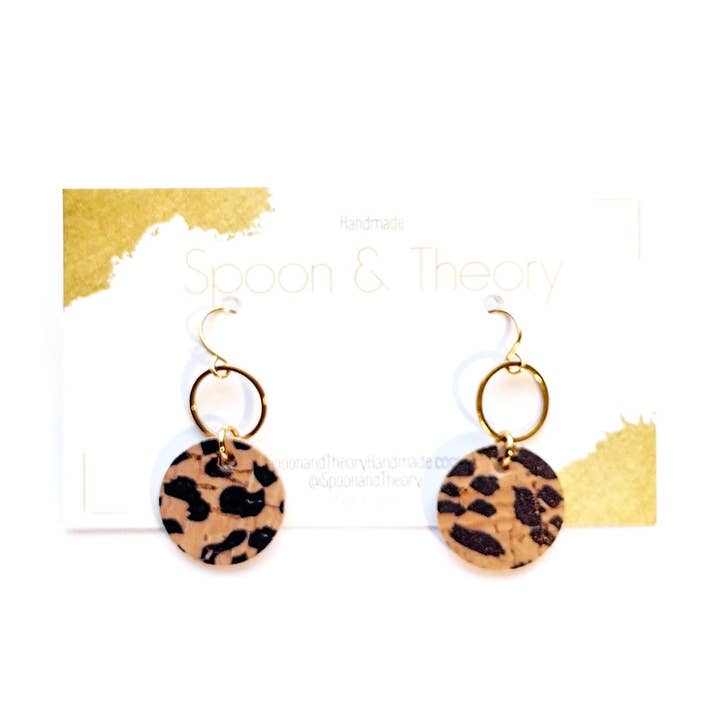 Spoon & Theory Handmade - Wholesale Dangle Earrings - Tessa Leopard Cork + Leather Earrings |0
