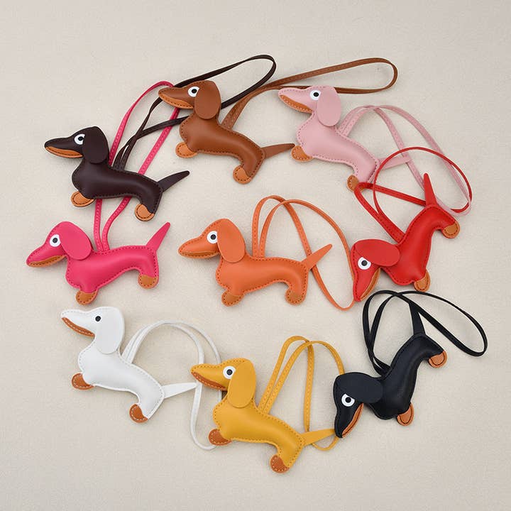Cartoon Leather Dachshund Keychain Pendant Bag Charm for wholesale by MKS America