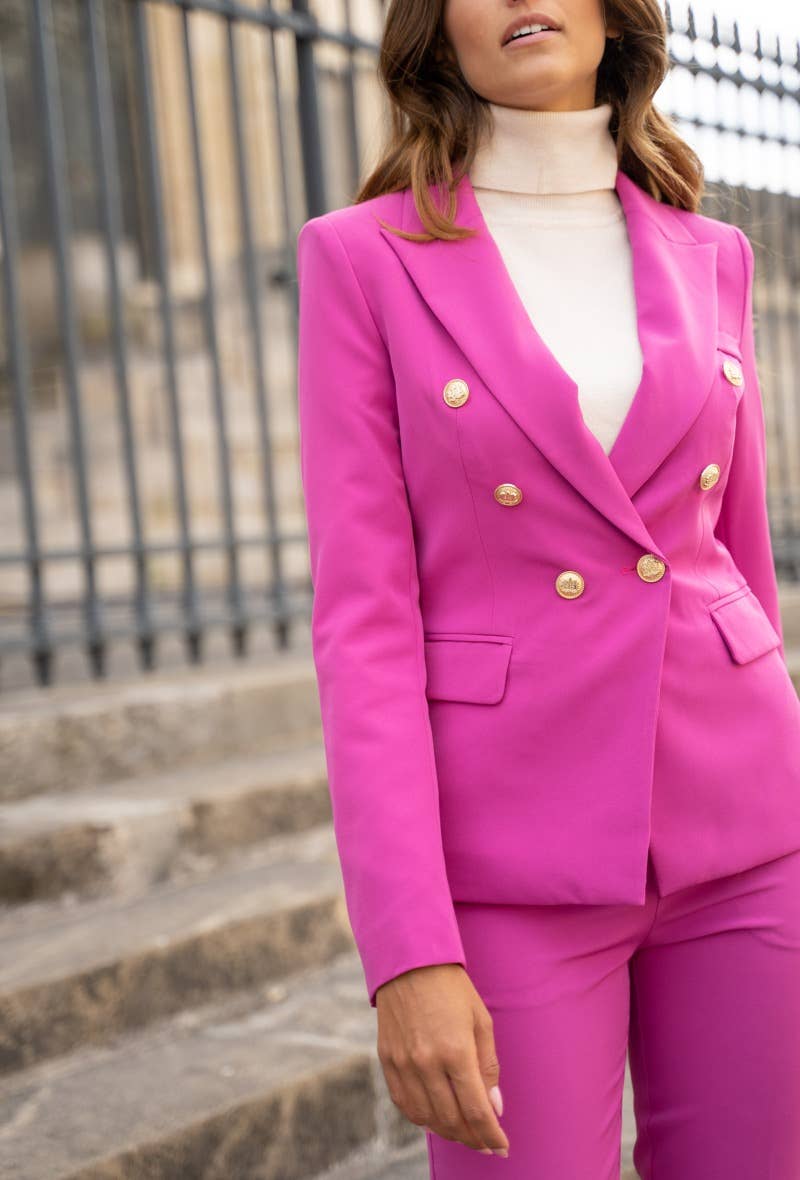 Attentif Paris - Wholesale Blazer - Women's - [Timeless] Fitted double-breasted blazer with gold buttons51