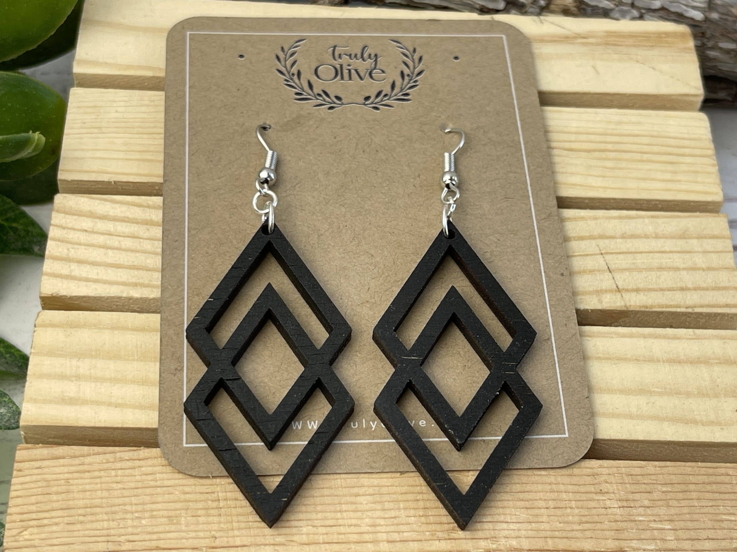 Truly Olive - Wholesale Dangle Earrings - Antique Wood Connected Triangle Earrings