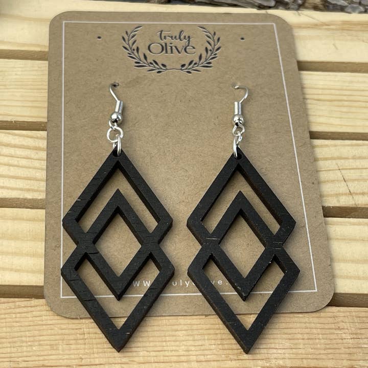 Truly Olive - Wholesale Dangle Earrings - Antique Wood Connected Triangle Earrings0