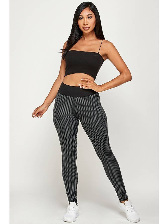 USA Fashion - Wholesale Athletic/Lounge Leggings - Women's - Contrast Textured Scrunch Butt Leggings - NO POCKETS